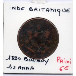 Inde Britannique 1/2 anna 1834 TB, KM 512 pièce de monnaie