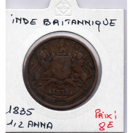 Inde Britannique 1/2 anna 1835 TB, KM 447 pièce de monnaie