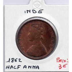 Inde Britannique 1/2 anna 1862 B+, KM 468  pièce de monnaie