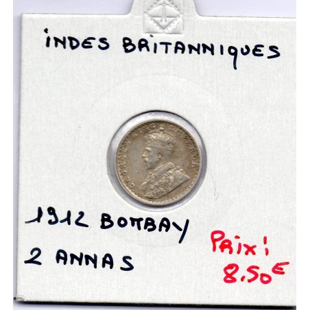 Inde Britannique 2 annas 1912 TTB, KM 515 pièce de monnaie