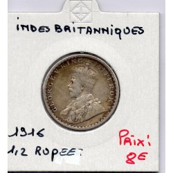 Inde Britannique 1/2 rupee 1916 TB, KM 522 pièce de monnaie