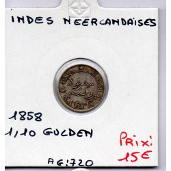 Indes Néerlandaises 1/10 Gulden 1858 TTB, KM 304 pièce de monnaie