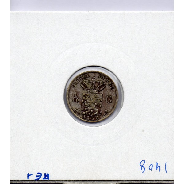 Indes Néerlandaises 1/10 Gulden 1858 TTB, KM 304 pièce de monnaie