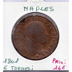 Italie Naples 6 Tornesi 1801 B, KM 229 pièce de monnaie