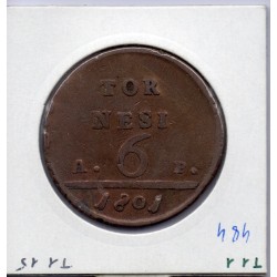 Italie Naples 6 Tornesi 1801 B, KM 229 pièce de monnaie