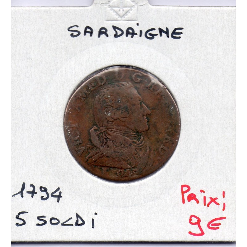 Italie Sardaigne 5 Soldi 1794 TB, KM 91 pièce de monnaie