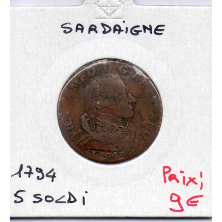 Italie Sardaigne 5 Soldi 1794 TB, KM 91 pièce de monnaie