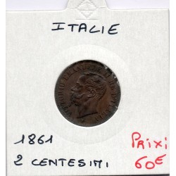 Italie 2 centesimi 1861 M Milan Sup-,  KM 2 pièce de monnaie