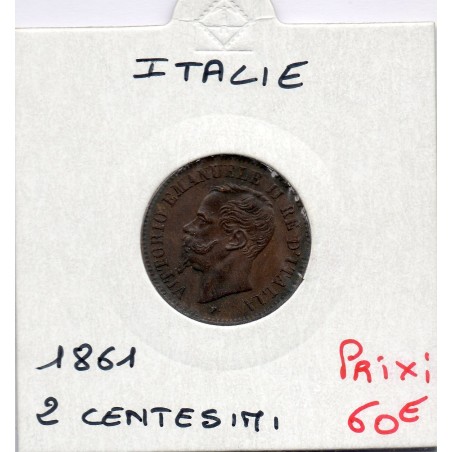 Italie 2 centesimi 1861 M Milan Sup-,  KM 2 pièce de monnaie