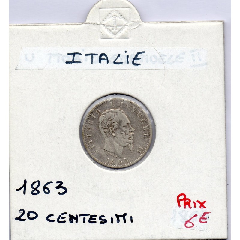 Italie 20 centesimi 1863 T BN TTB,  KM 13.2 pièce de monnaie