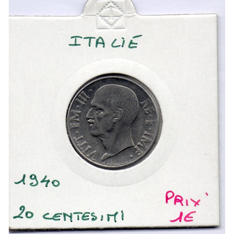 Italie 20 centesimi 1940 Magnétique striée Sup,  KM 75b pièce de monnaie