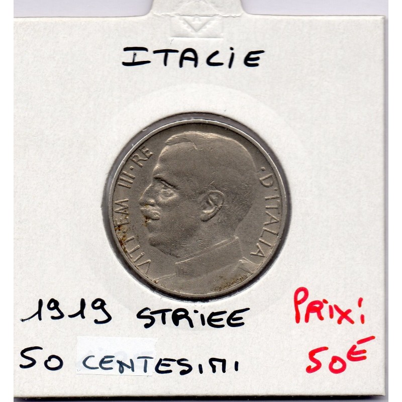 Italie 50 centesimi 1919 striée TTB+,  KM 61.2 pièce de monnaie