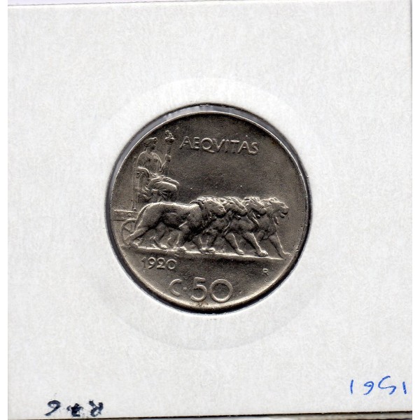 Italie 50 centesimi 1920 Lisse Sup,  KM 61.1 pièce de monnaie