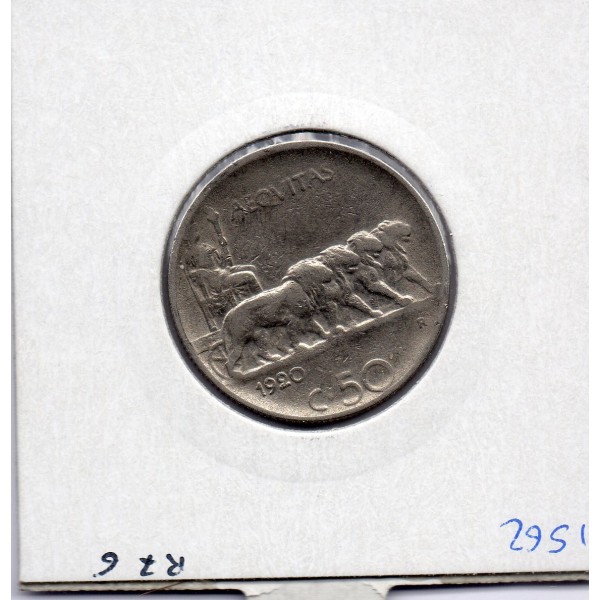Italie 50 centesimi 1920 striée TTB+,  KM 61.2 pièce de monnaie