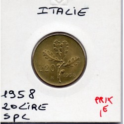 Italie 20 Lire 1958 Spl,  KM 97 pièce de monnaie