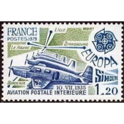 Timbre France Yvert No 2046 Europa "Simoun" aviation postale intérieure