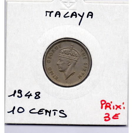 Malaya 10 cents 1948 Sup-, KM 8 pièce de monnaie