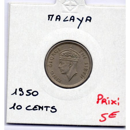 Malaya 10 cents 1950 Sup, KM 8 pièce de monnaie