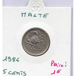 Malte 5 cents 1986 Sup, KM 77 pièce de monnaie