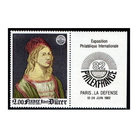 Timbre France Yvert No 2090a Albrecht Durer, autoportrait avec vignette