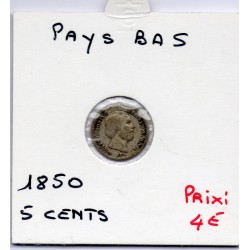 Pays Bas 5  cents 1850 TTB, KM 91 pièce de monnaie