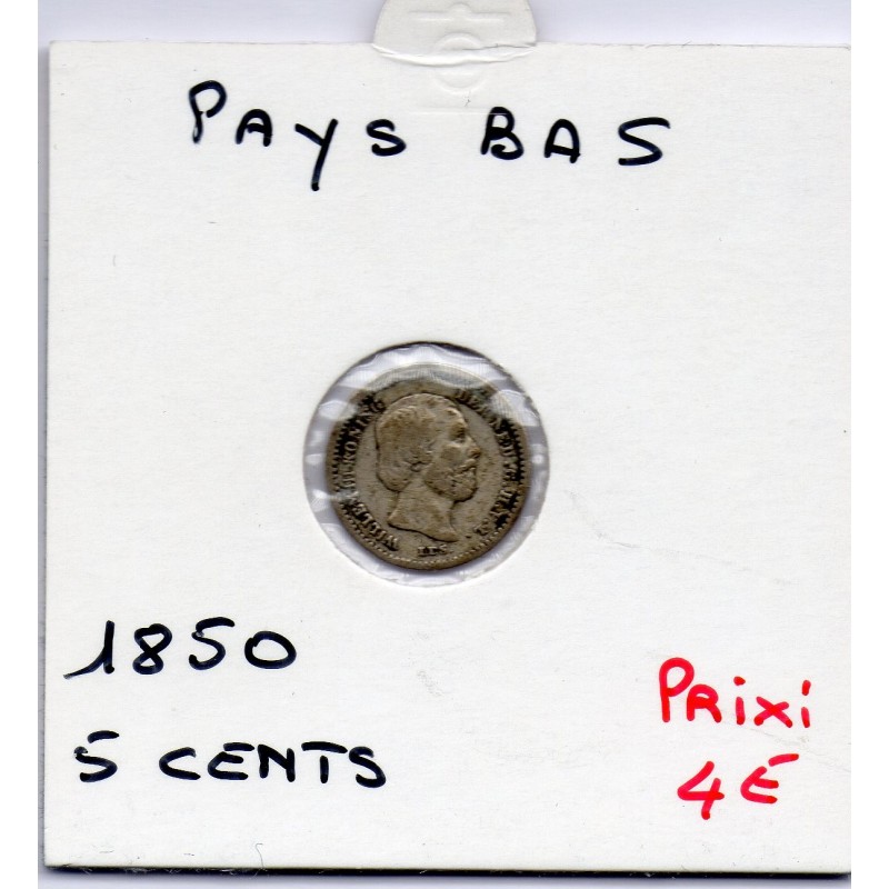Pays Bas 5  cents 1850 TTB, KM 91 pièce de monnaie