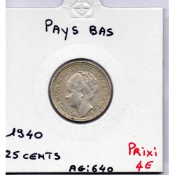 Pays Bas 25 cents 1940 TTB, KM 164 pièce de monnaie