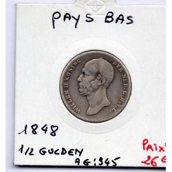 Pays Bas 1/2 Gulden 1848 TB, KM 73 pièce de monnaie