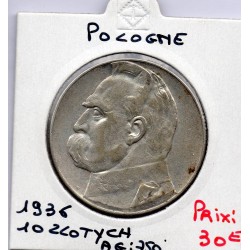 Pologne 10 Zlotych Joseph Pilsudski 1936 TTB, KM Y29 pièce de monnaie