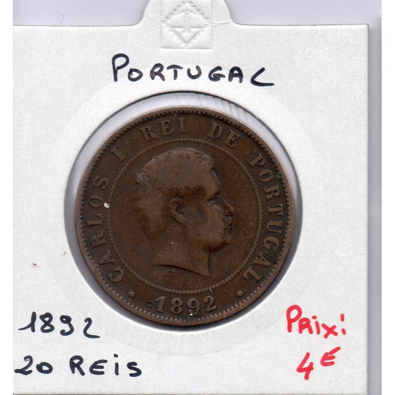 Portugal 20 reis 1892 TB, KM 533 pièce de monnaie