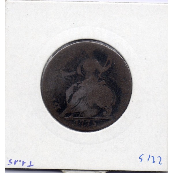 Grande Bretagne 1/2 Penny 1775 B, KM 601 pièce de monnaie