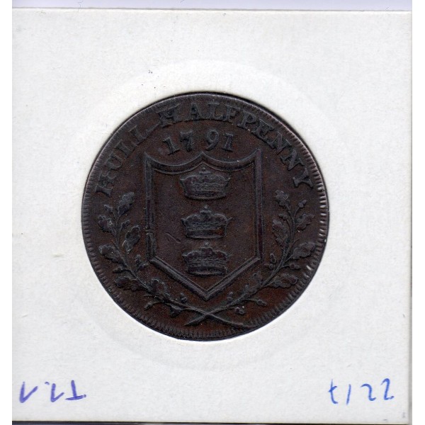 Grande Bretagne Token 1/2 Penny 1791 TTB, Yorkshire Hull pièce de monnaie