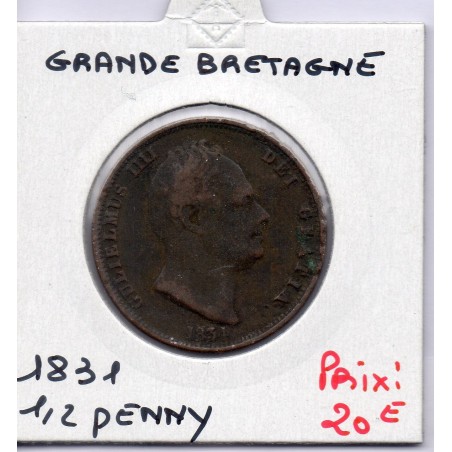 Grande Bretagne 1/2 Penny 1831 TTB, KM 706 pièce de monnaie