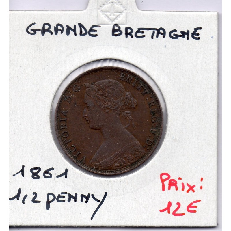 Grande Bretagne 1/2 Penny 1861 TTB+, KM 748 pièce de monnaie