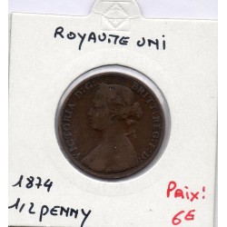 Grande Bretagne 1/2 Penny 1874 TB+, KM 754 pièce de monnaie