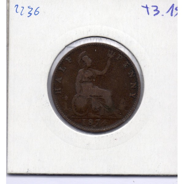 Grande Bretagne 1/2 Penny 1874 TB+, KM 754 pièce de monnaie