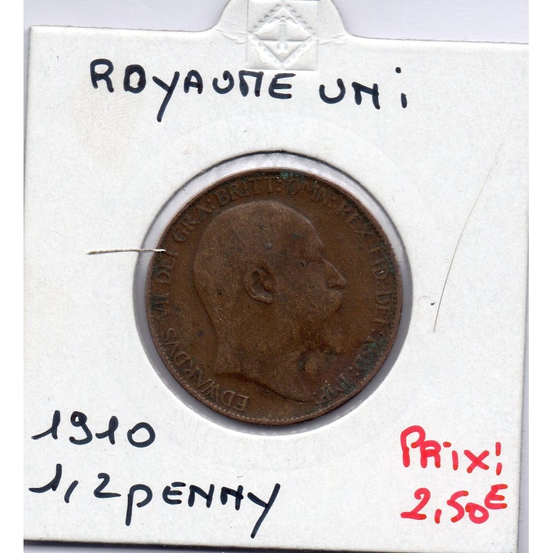 Grande Bretagne 1/2 Penny 1910 TTB-, KM 793 pièce de monnaie