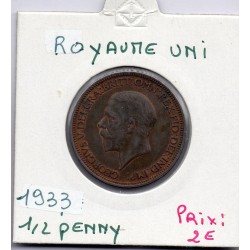 Grande Bretagne 1/2 Penny 1933 Sup, KM 837 pièce de monnaie