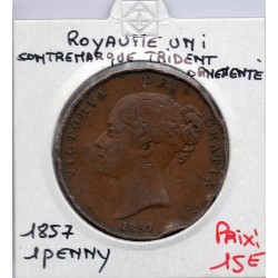 Grande Bretagne Penny contremarque 1857 trident ornementé TB, KM 739 pièce de monnaie