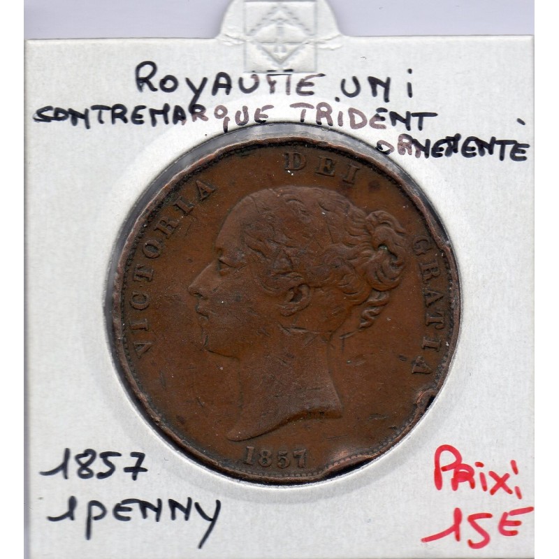 Grande Bretagne Penny contremarque 1857 trident ornementé TB, KM 739 pièce de monnaie