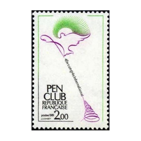 Timbre Yvert No 2164 45e congrés internationnal du P.E.N. la plume