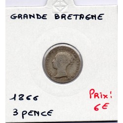 Grande Bretagne 3 pence 1866 B, KM 730 pièce de monnaie