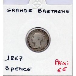 Grande Bretagne 3 pence 1867 TB, KM 730 pièce de monnaie