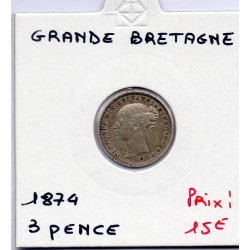 Grande Bretagne 3 pence 1874 Sup, KM 730 pièce de monnaie