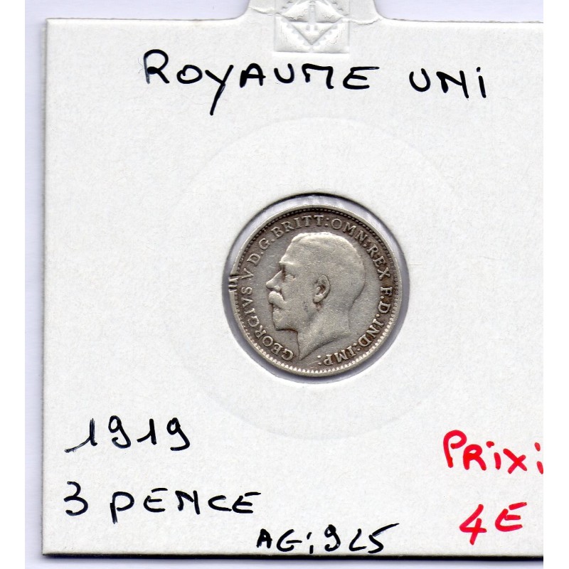 Grande Bretagne 3 pence 1919 TB, KM 813 pièce de monnaie