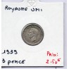 Grande Bretagne 3 pence 1939 TTB, KM 848 pièce de monnaie