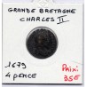 Grande Bretagne 4 pence 1679 TB, KM 434 pièce de monnaie