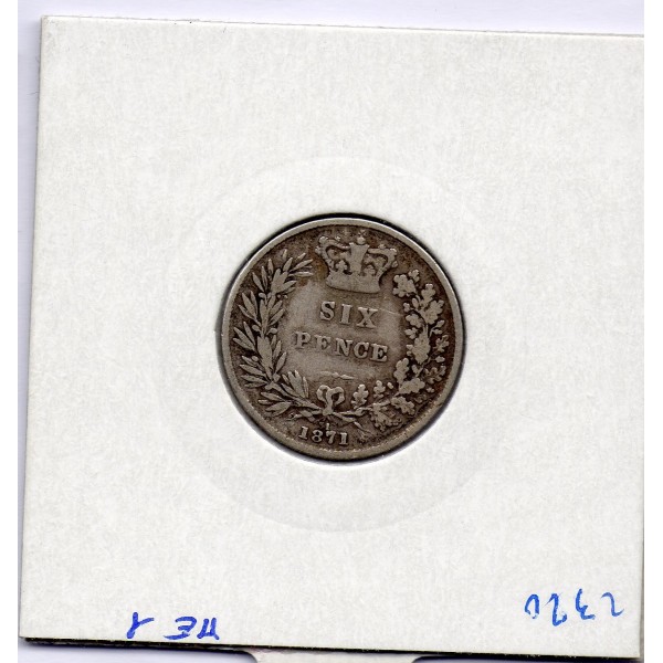 Grande Bretagne 6 pence 1871 B+, KM 751  pièce de monnaie