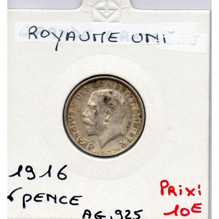 Grande Bretagne 6 pence 1916 Sup, KM 815  pièce de monnaie