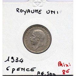 Grande Bretagne 6 pence 1934 TTB, KM 832  pièce de monnaie